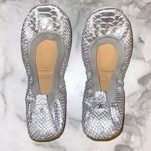 Yosi Samra Snake Silver Leather Ballet Flat Size 9